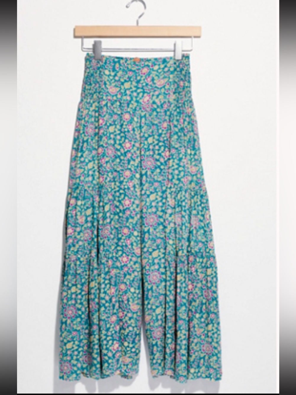 Free People Teal Floral Wide-Leg Pants
